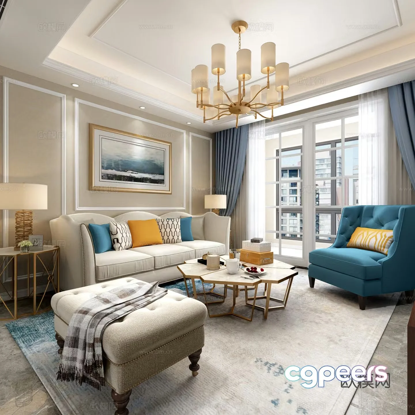 Jianmei Living and Dining Room Foyer Sofa Coffee Table Dining Table Chair Dressing Objects Ornaments Chandelier 3D Model