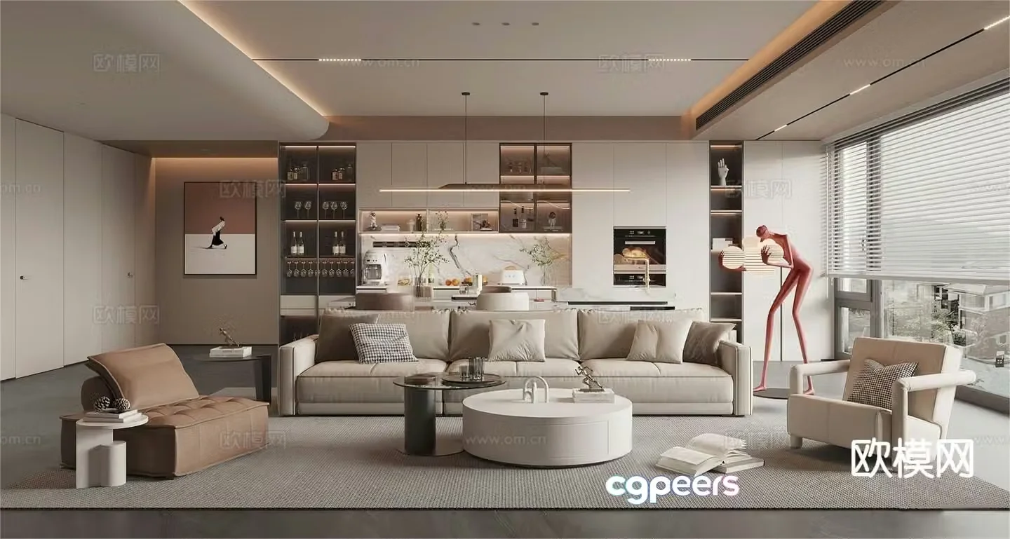Modern living and dining room 3d model
