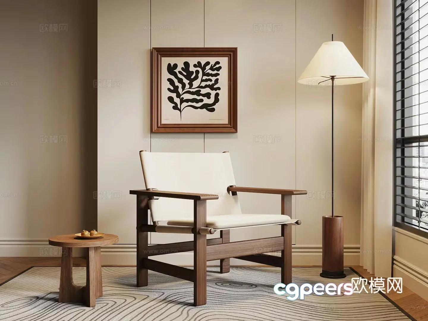 019 Leisure Chair Medium Style Leisure Chair Floor Lamp Drawing 3D Model