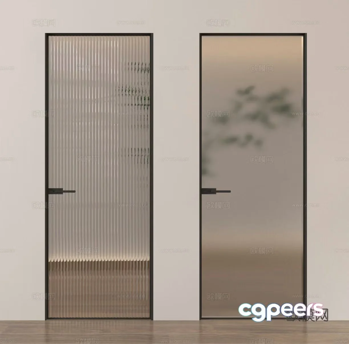 Single-open glass door kitchen and bathroom door 3D model