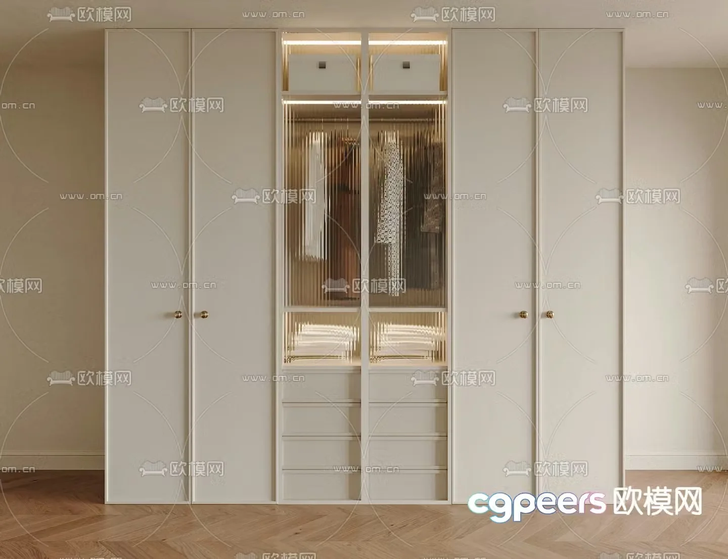 Cream wardrobe glass cabinet door 3d model