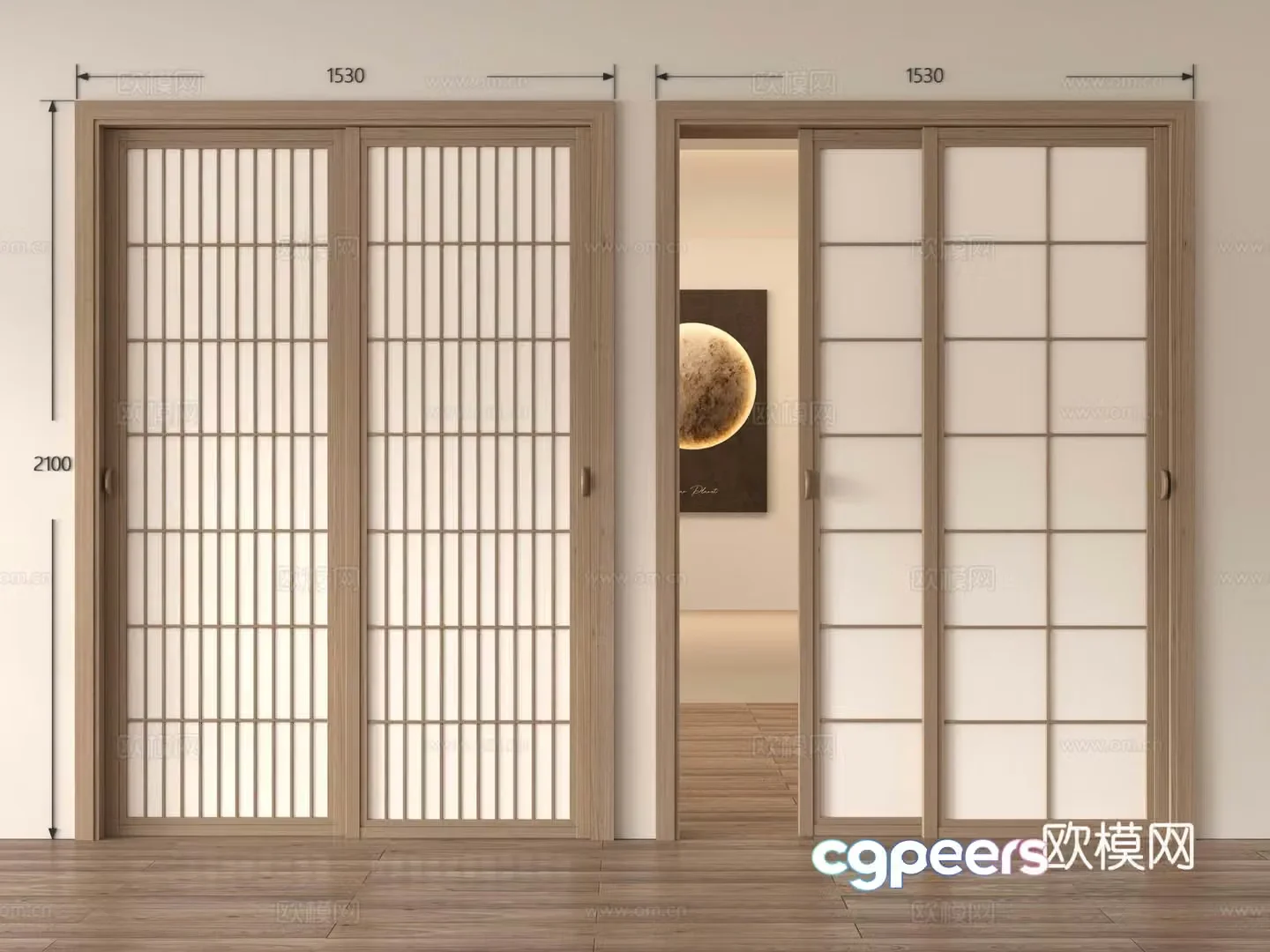 Japanese sliding door New Chinese sliding door Wooden door Sliding door Glass door Bedroom door Kitchen and bathroom 3D model