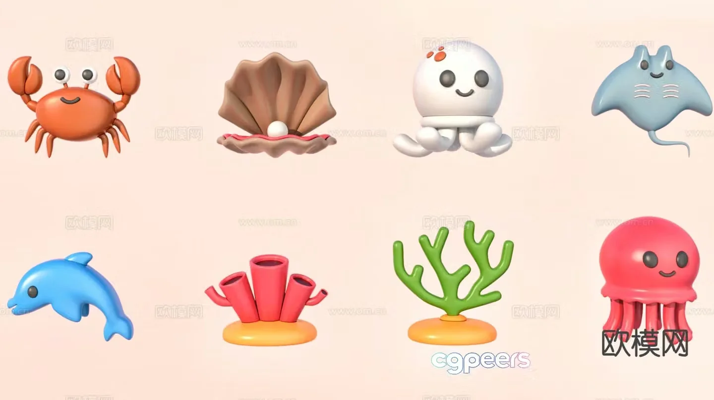 Cartoon sea creatures children’s toys 3d model