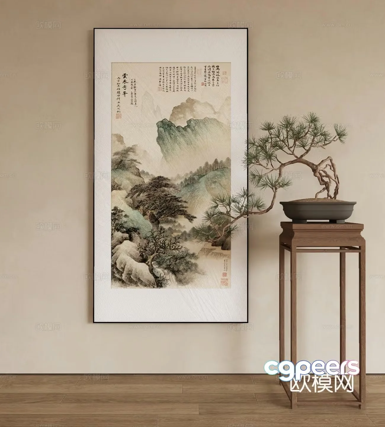 New Chinese style landscape painting decorative painting 3D model