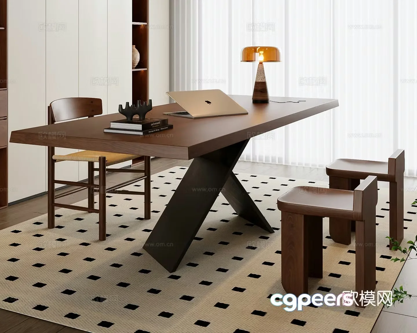 Middle-aged desk and chair 3D model