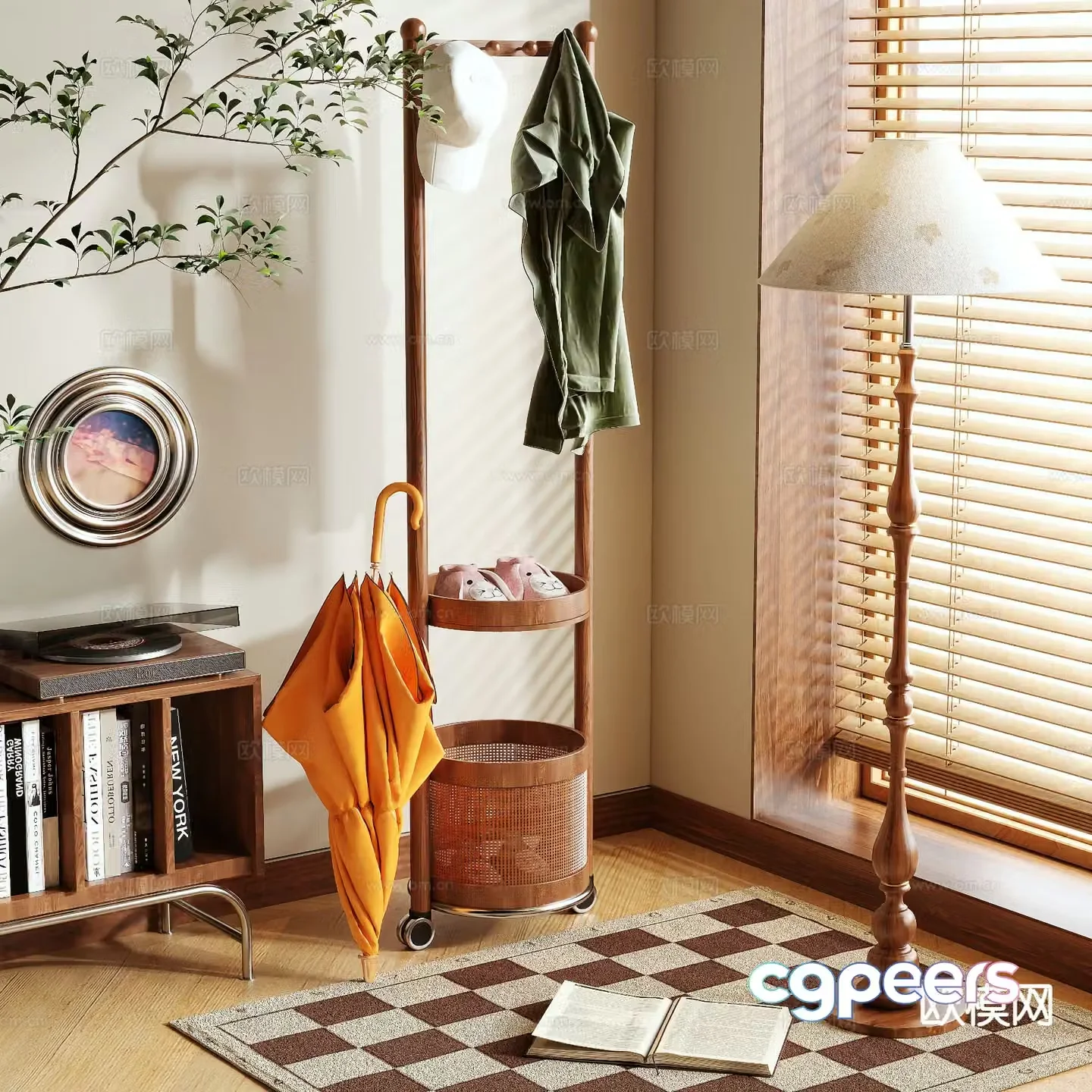 Log style clothes hanger floor clothes hanger 3D model