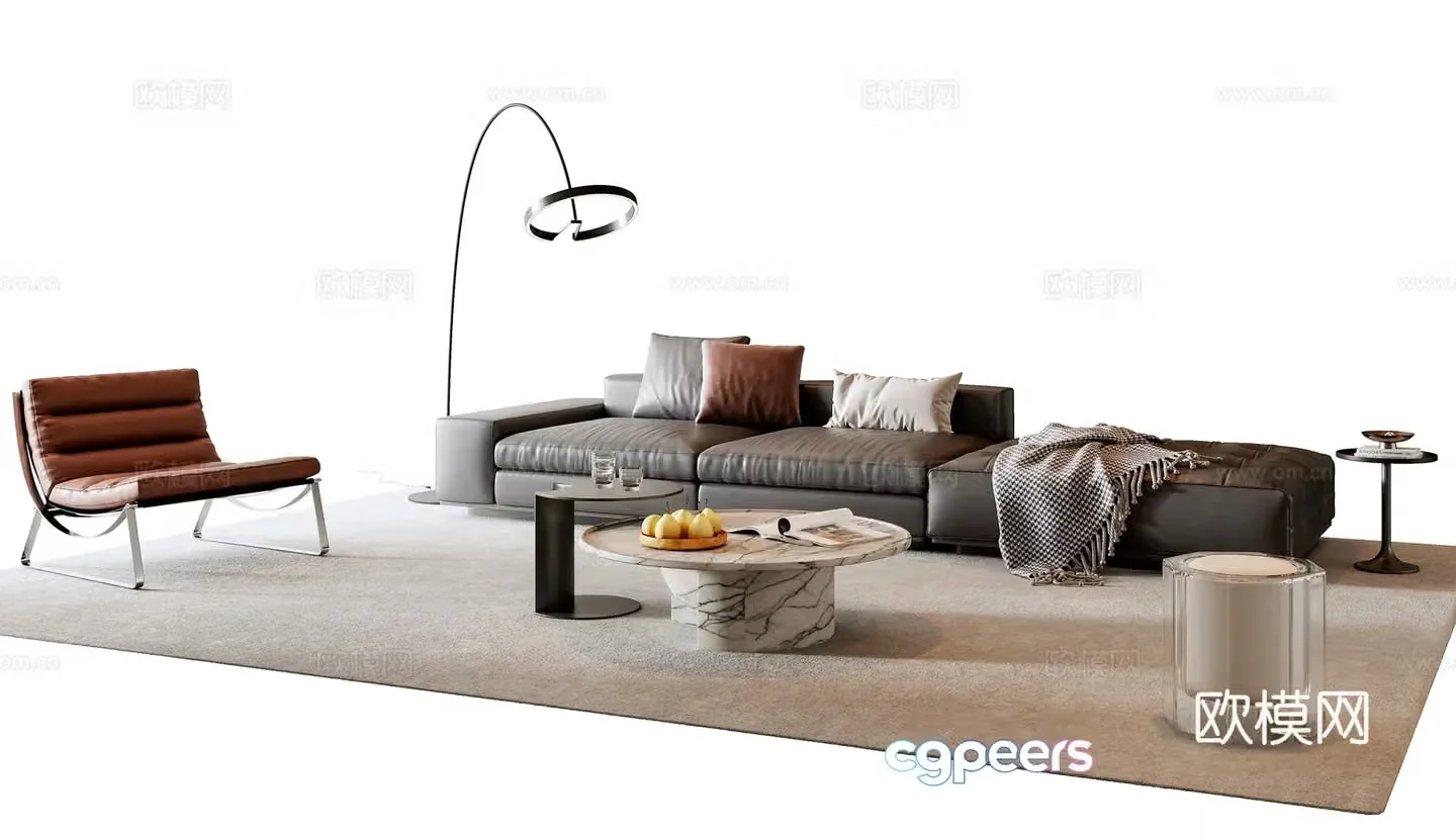 Italian sofa coffee table combination 3D model
