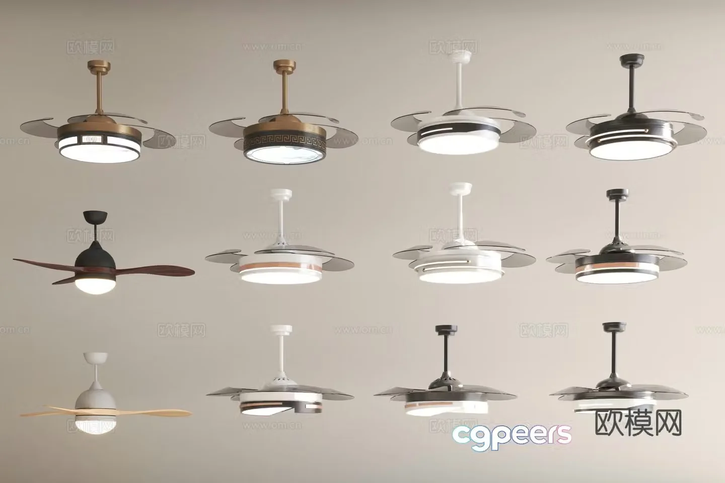Fan lights new style creamy style log style living room and dining room fan lights lamps integrated hanging 3D model
