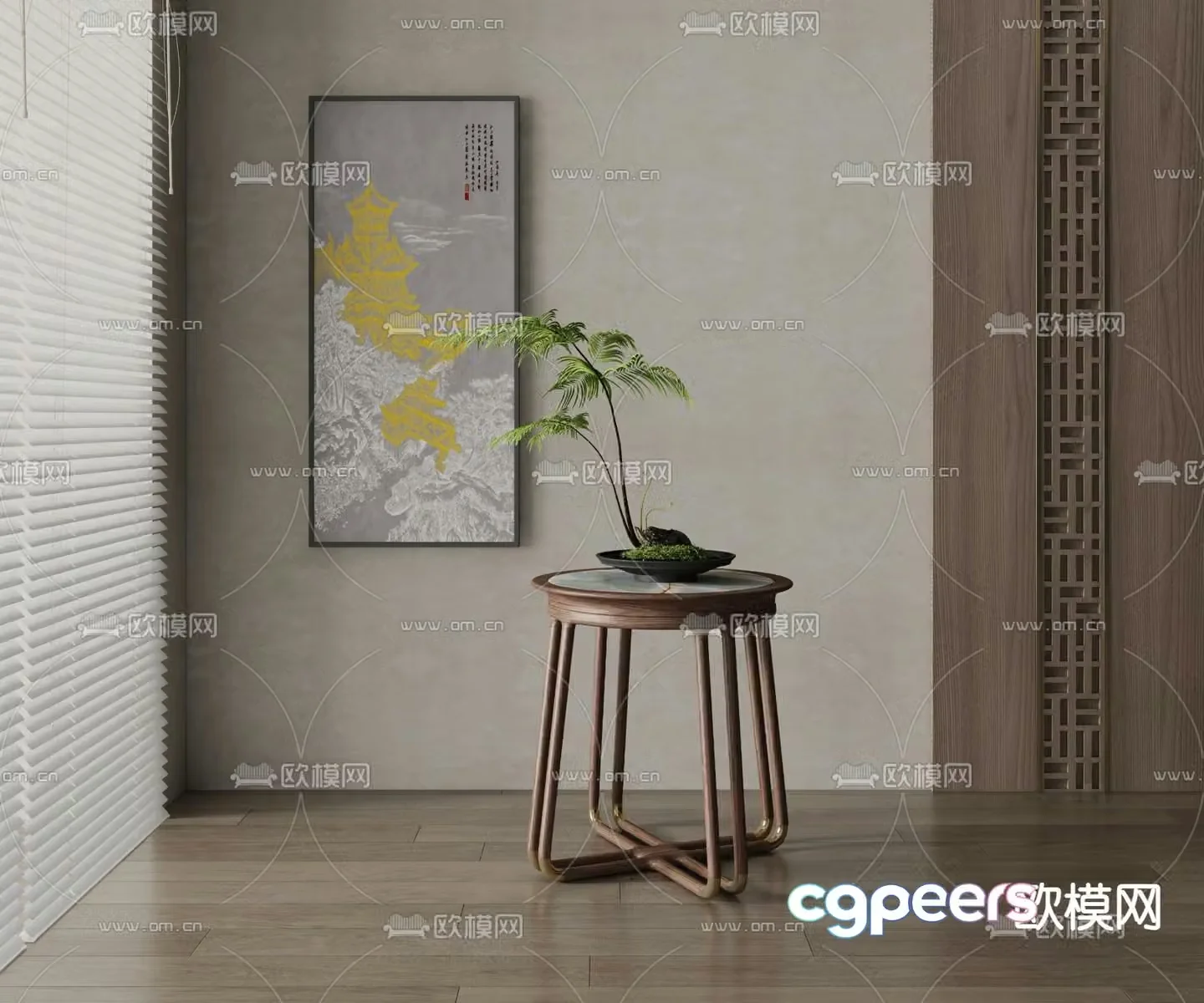 New Chinese style side table corner table and round table 3D model