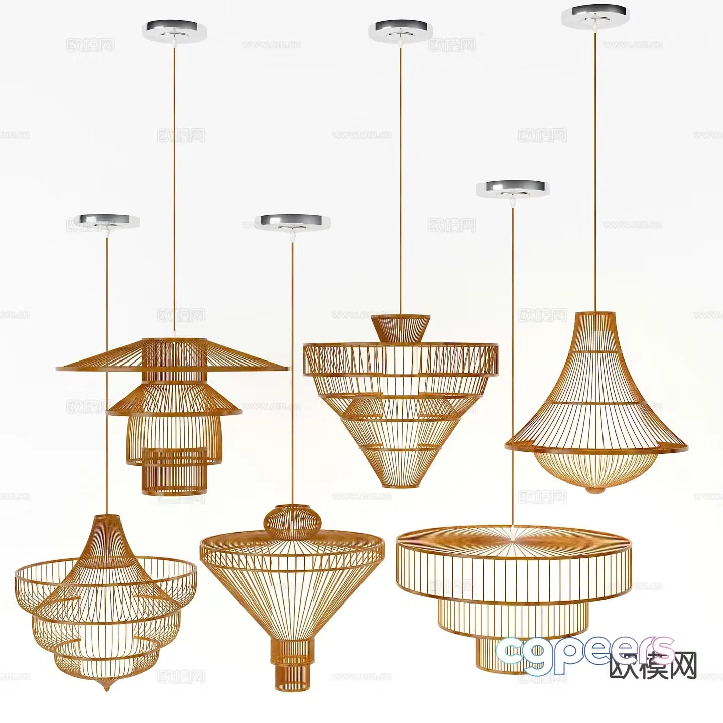 Chinese rattan chandelier mesh hollow chandelier 3d model