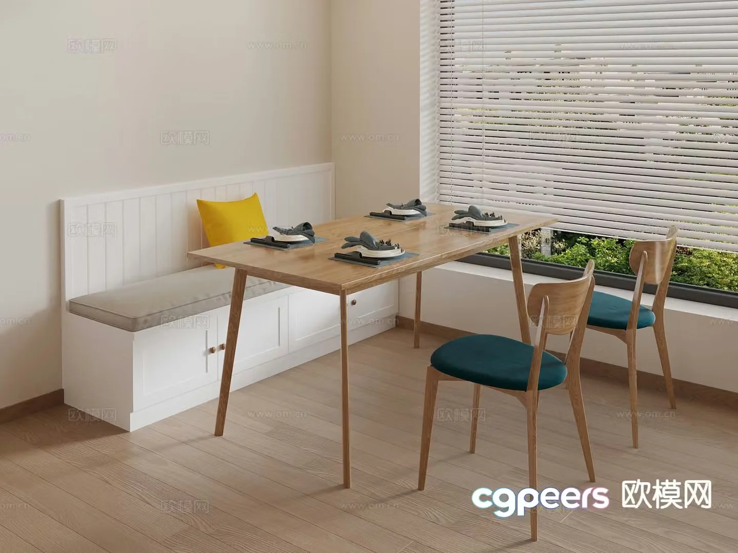 Modern booth dining table and chairs 3d model