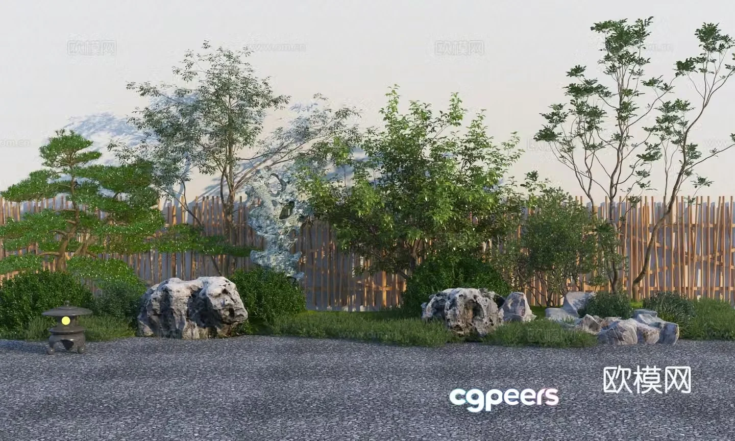 New Chinese style garden landscape sketch Garden plant landscaping 3D model