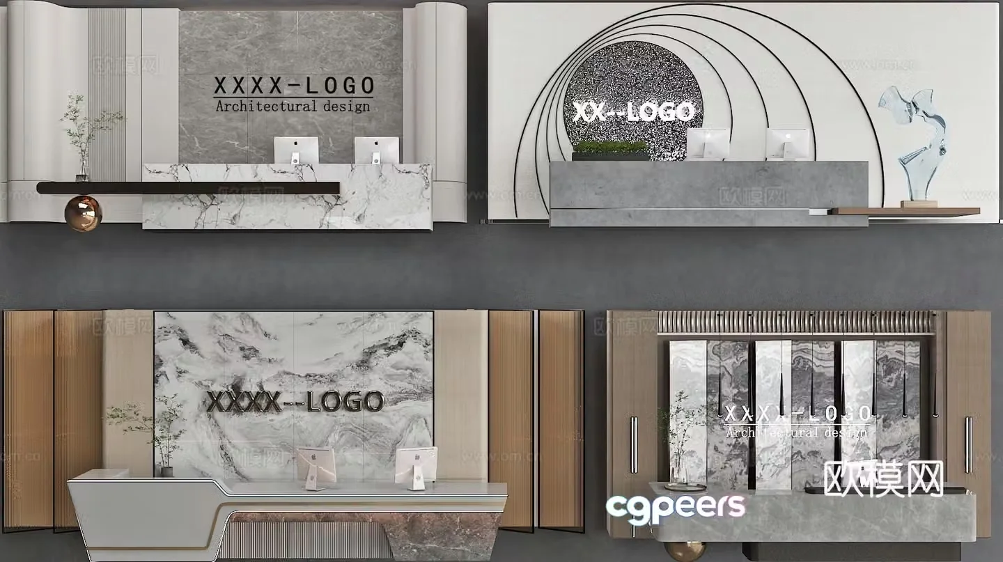Front desk background wall service desk reception desk 3d model