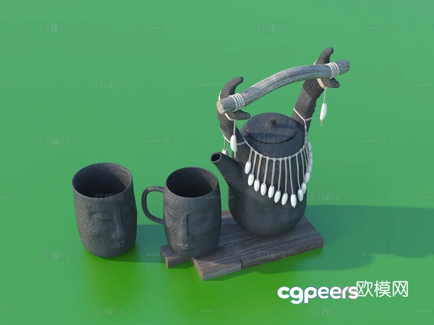 Tea set teapot tea cup Chinese ornament 3D model