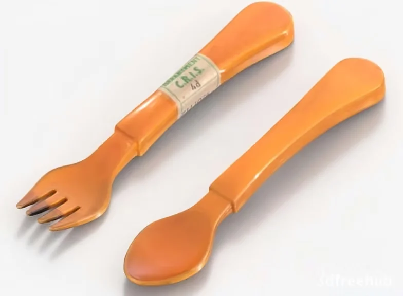 A Pair Of Orange Plastic Baby Spoons 3D Model – 4331 – VRAY Render