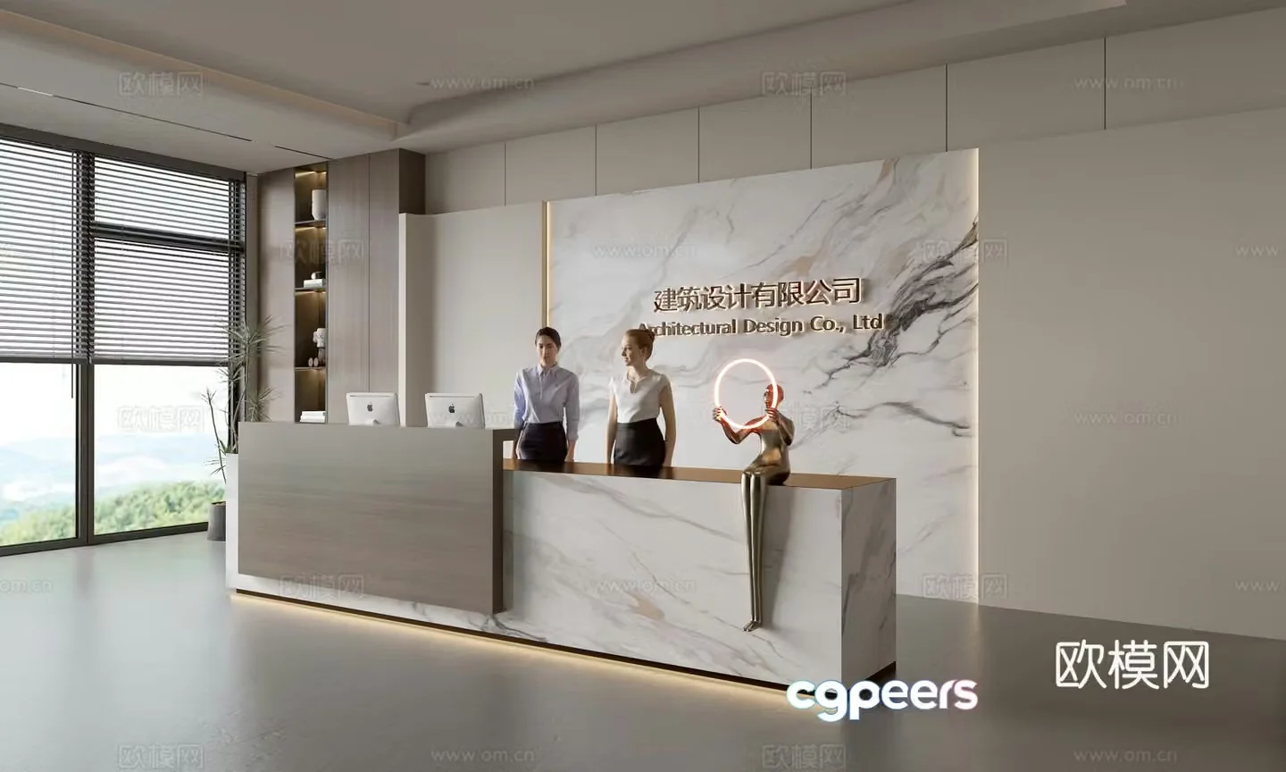 Modern company front desk reception area bar reception desk service desk company front desk background 3D model