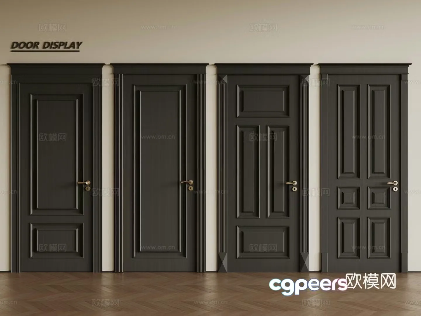 French retro single-open door black wooden door security door French combination door 3D model