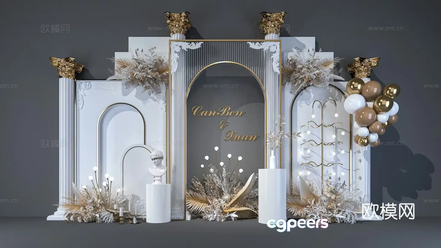 Modern simple European and American Chen_Wedding Beauty Chen_Flower Art Beauty Chen_Planning Photo Check-in Wall_Wedding Props_Background 3D Model
