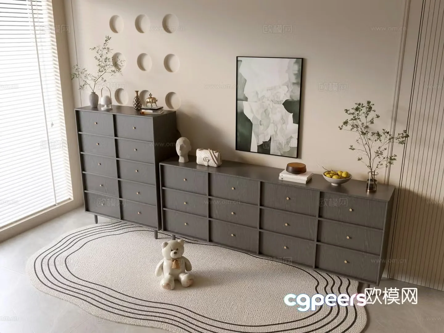 Modern black cabinet drawer cabinet low cabinet 3d model
