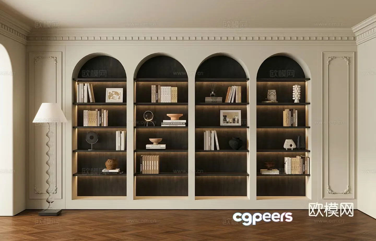 French wall-to-wall bookcase 3D model