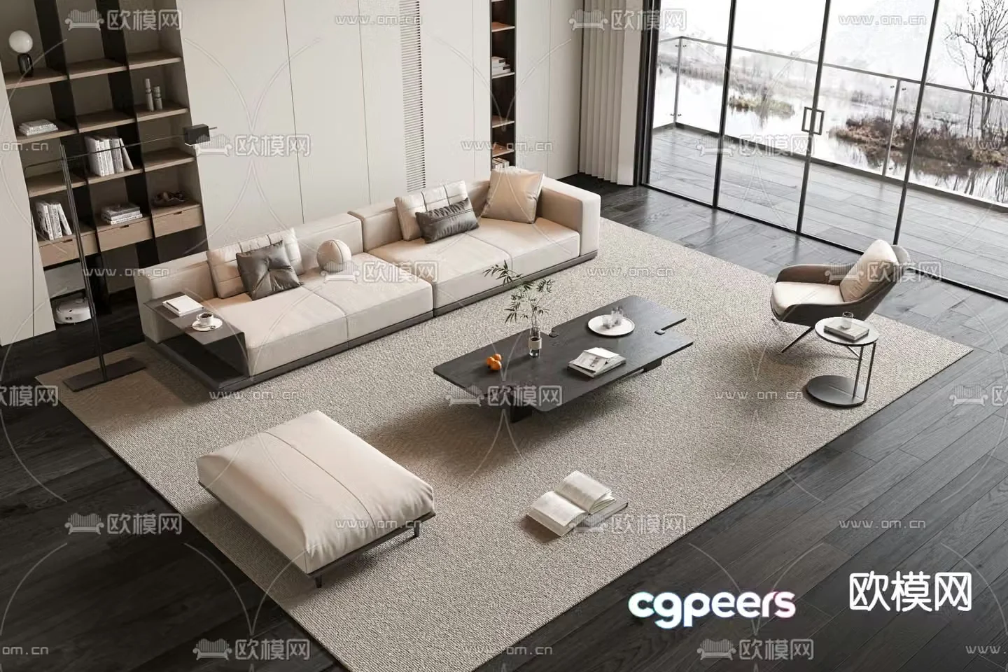Modern straight-row sofa modular sofa 3d model