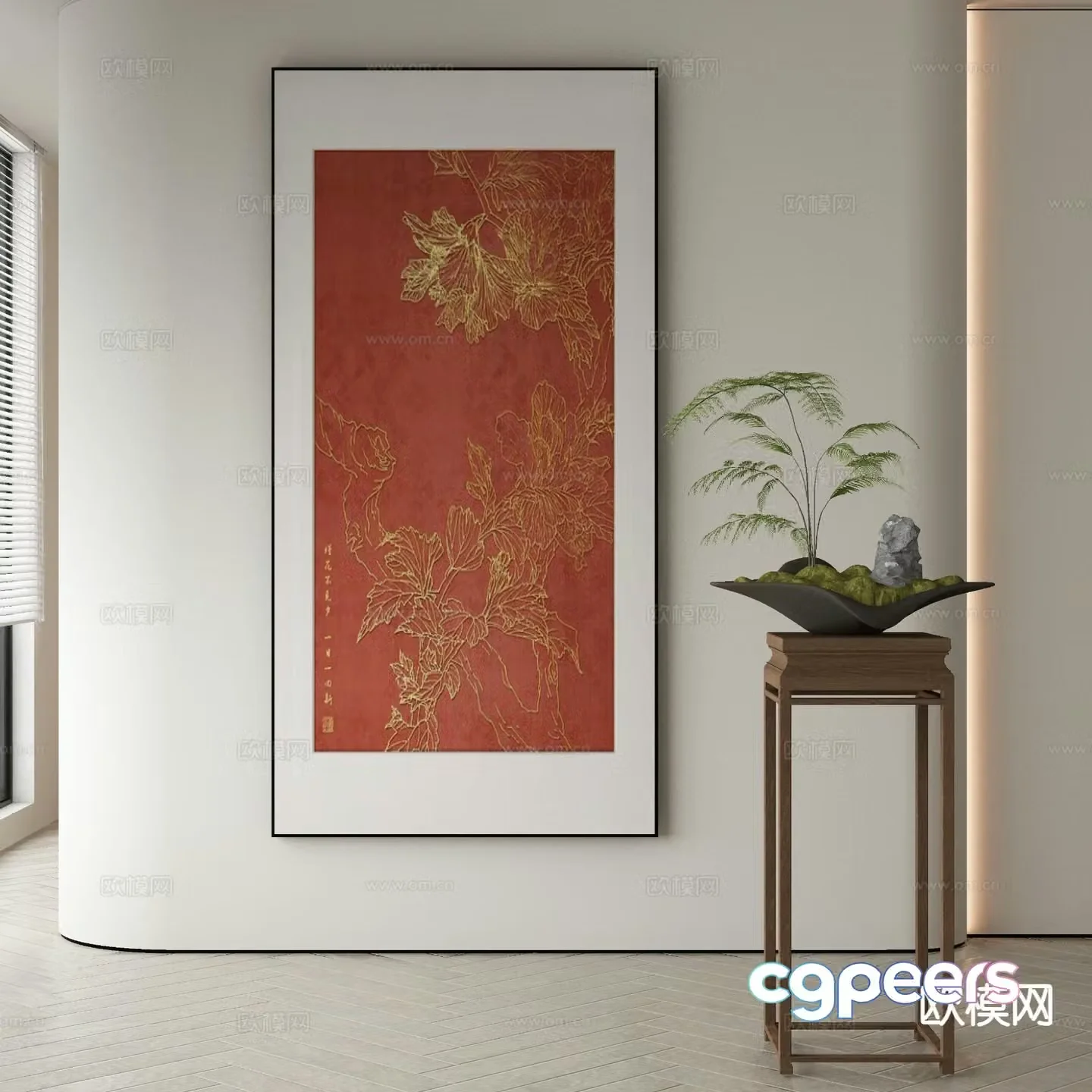 New Chinese style decorative painting national trend hanging painting peony hanging painting 3D model