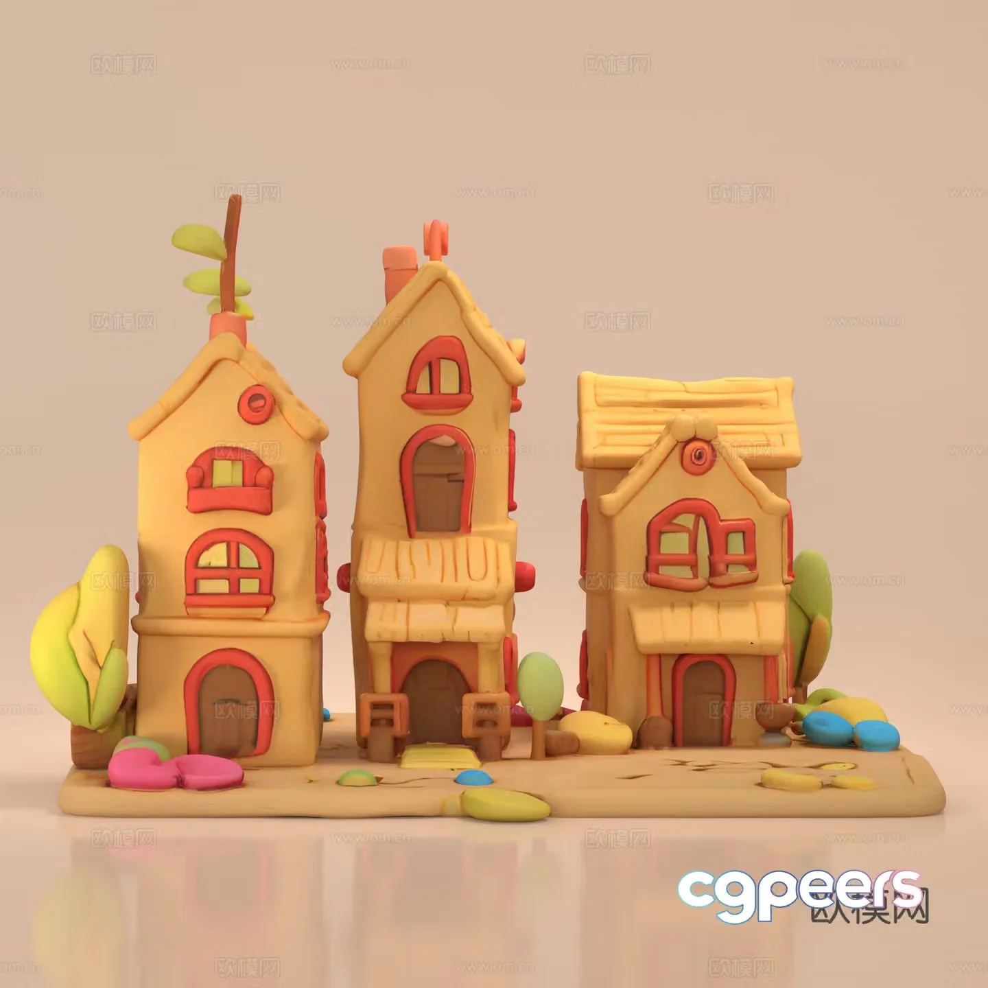 Cartoon Clay Style Game Anime Building Low-side Building Villa Hut 3D Model