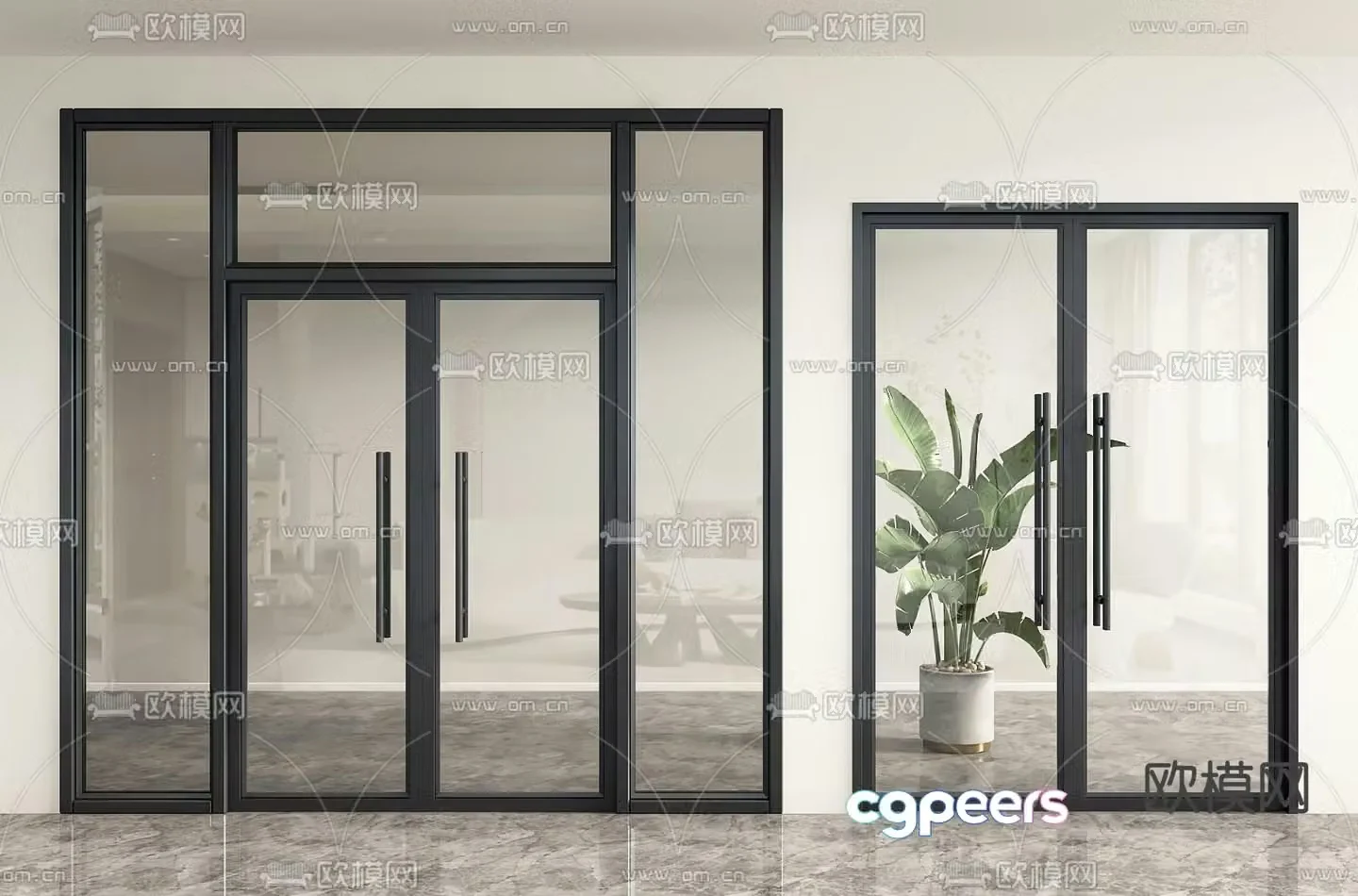 Glass door double door 3D model