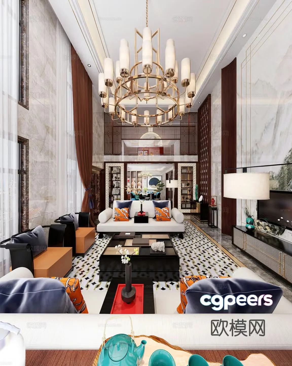 Villa living room villa hollow 3d model