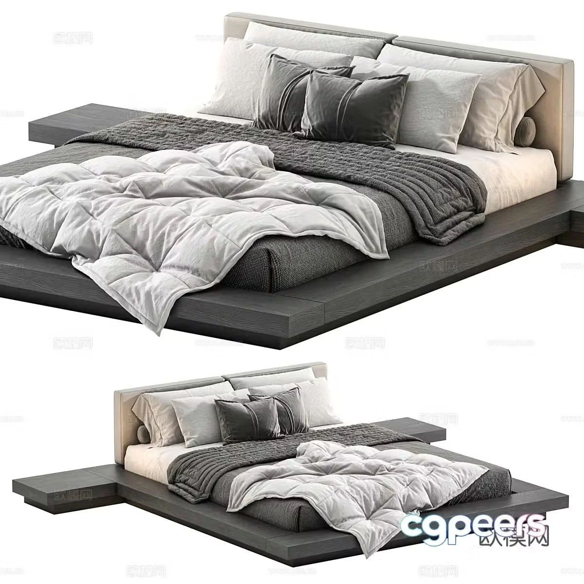 Modern minimalist Modrest Opal fabric double bed 3d model