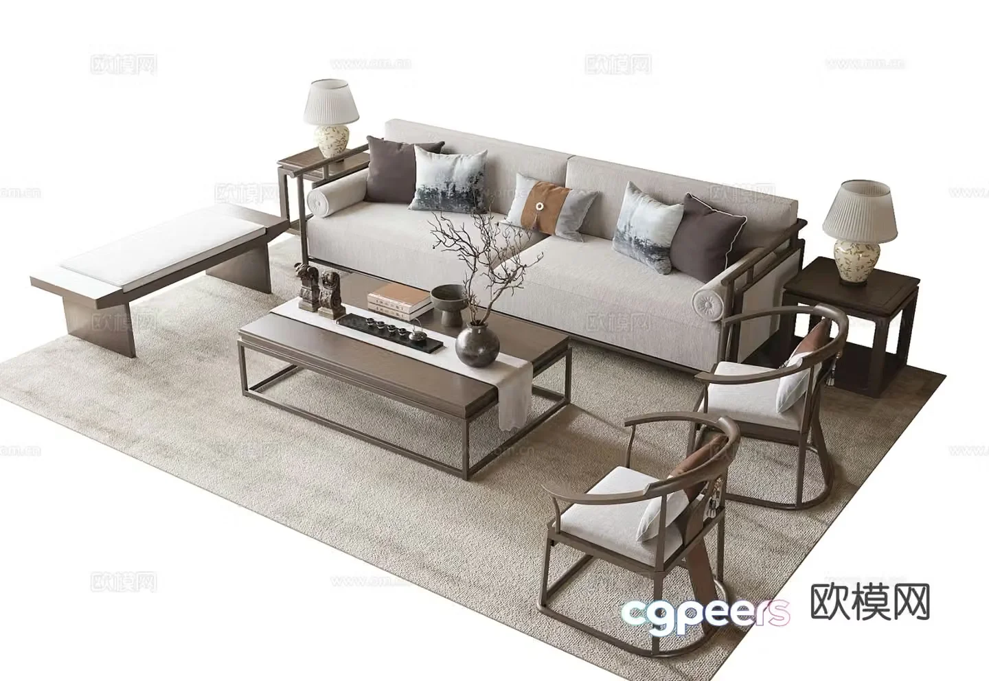 New Chinese style modular sofa 3d model