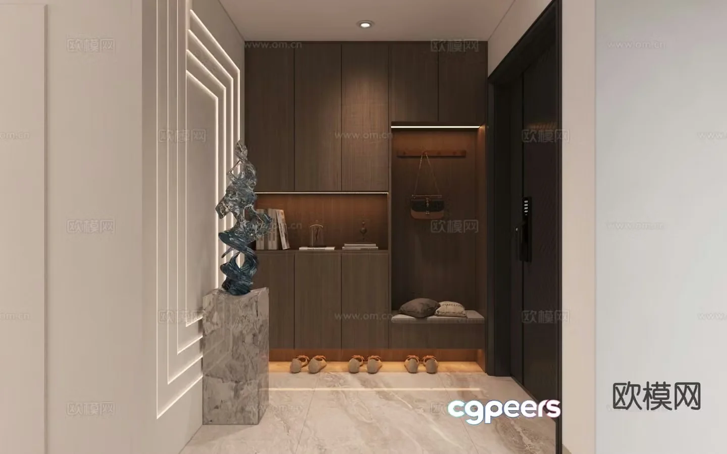 Modern entrance shoe cabinet facing wall 3D model