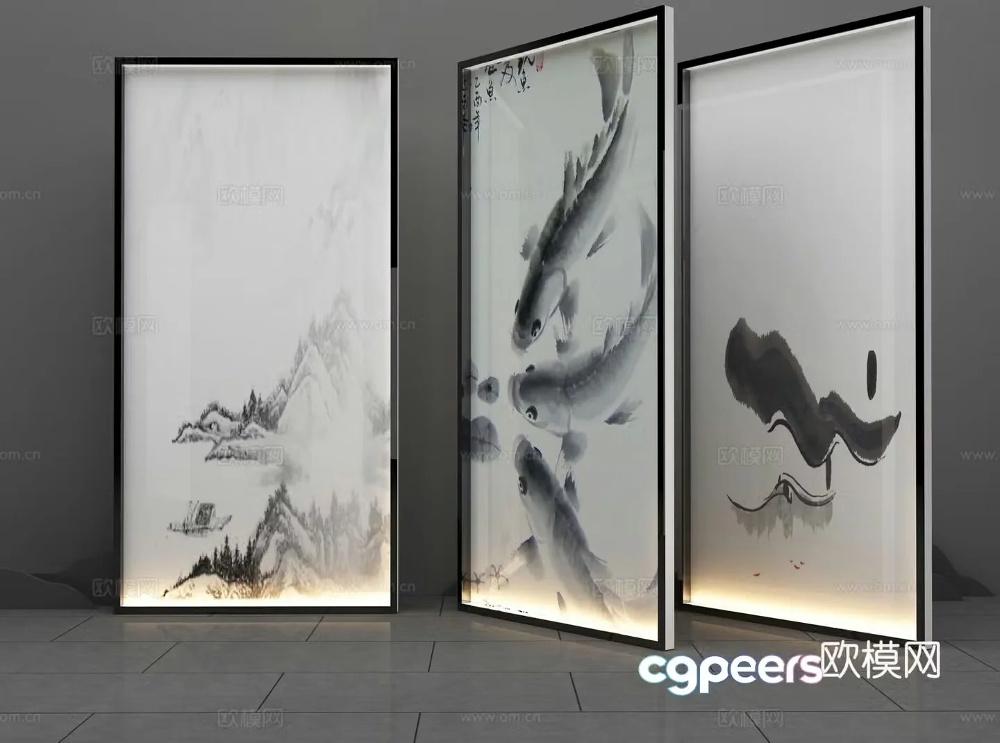 New Chinese style glass partition 3D model