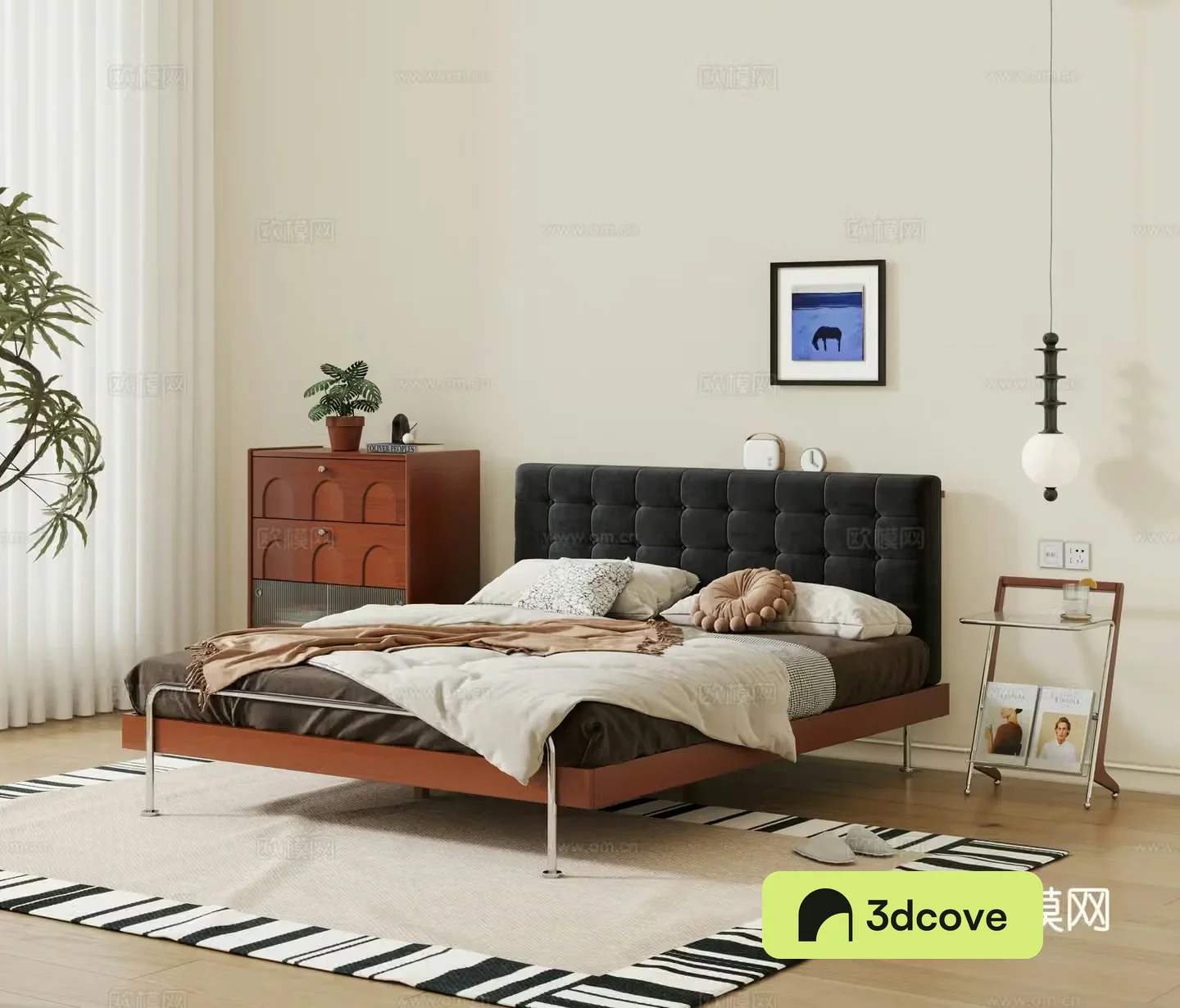 Modern medieval double bed solid wood bed leather bed master bedroom bed finished double bed