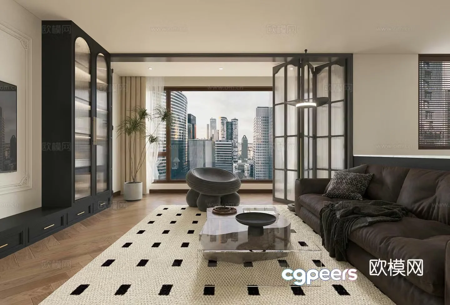 Medium style living room retro style living room French style living room leather sofa sofa coffee table 3D model