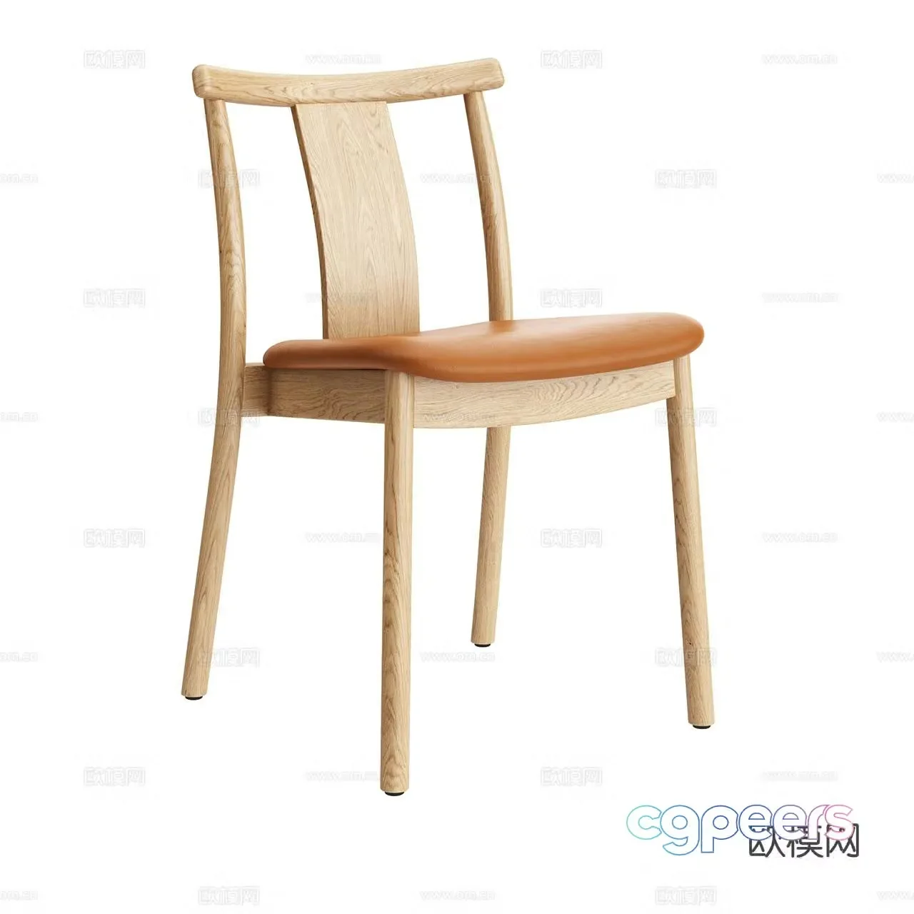 Menu New Chinese dining chair Nordic single chair Oak chair Wooden chair Leather chair Dining chair 3d model