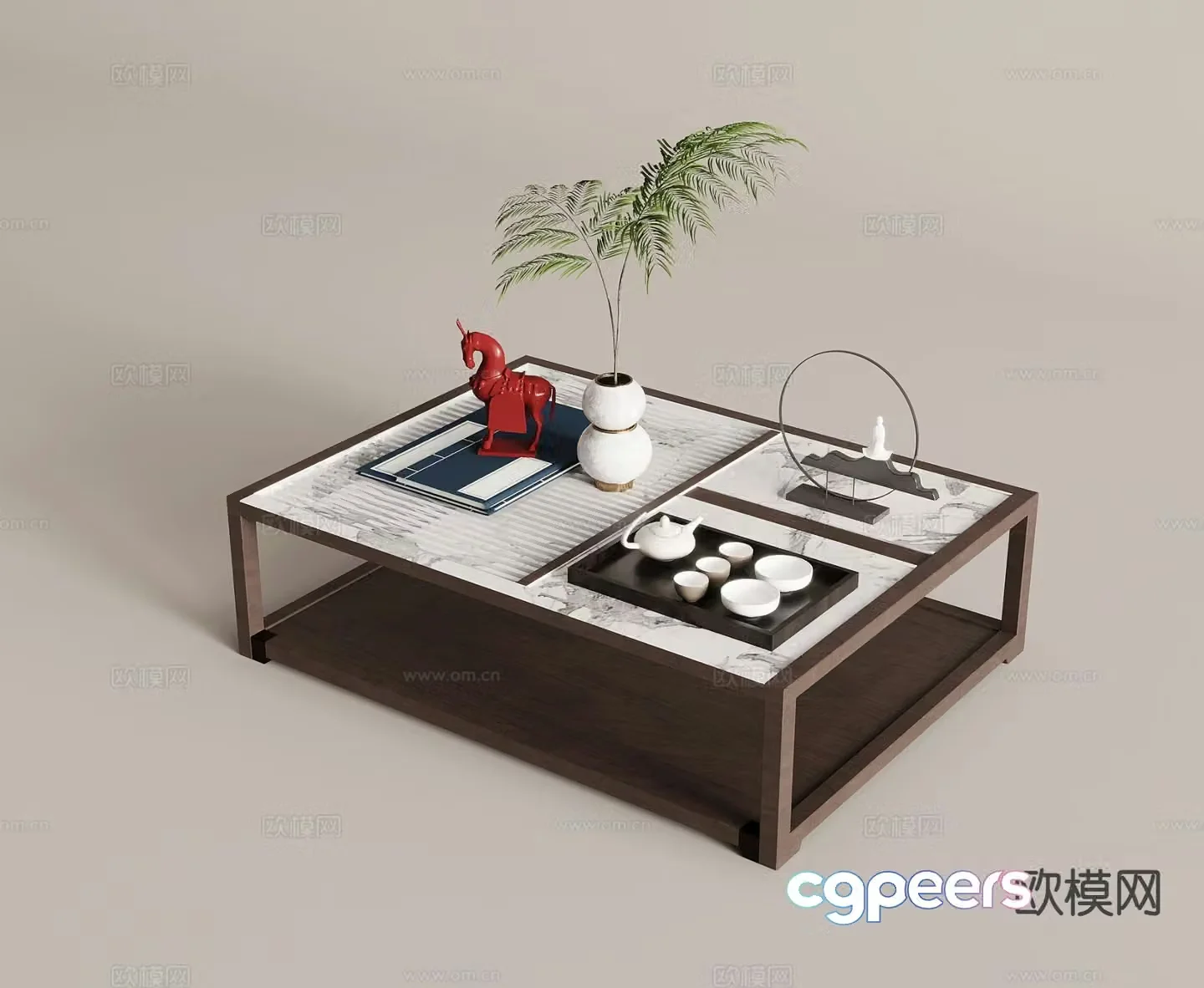 New Chinese style coffee table square coffee table 3d model