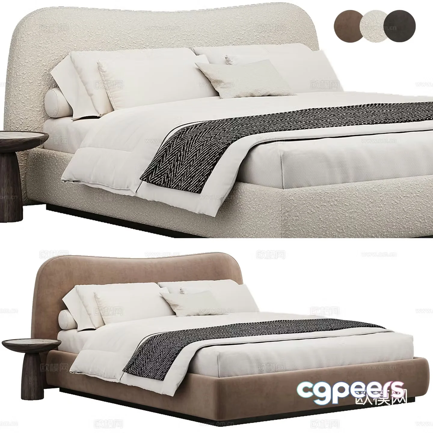 Soft bed fabric double bed bedding pillow 3d model
