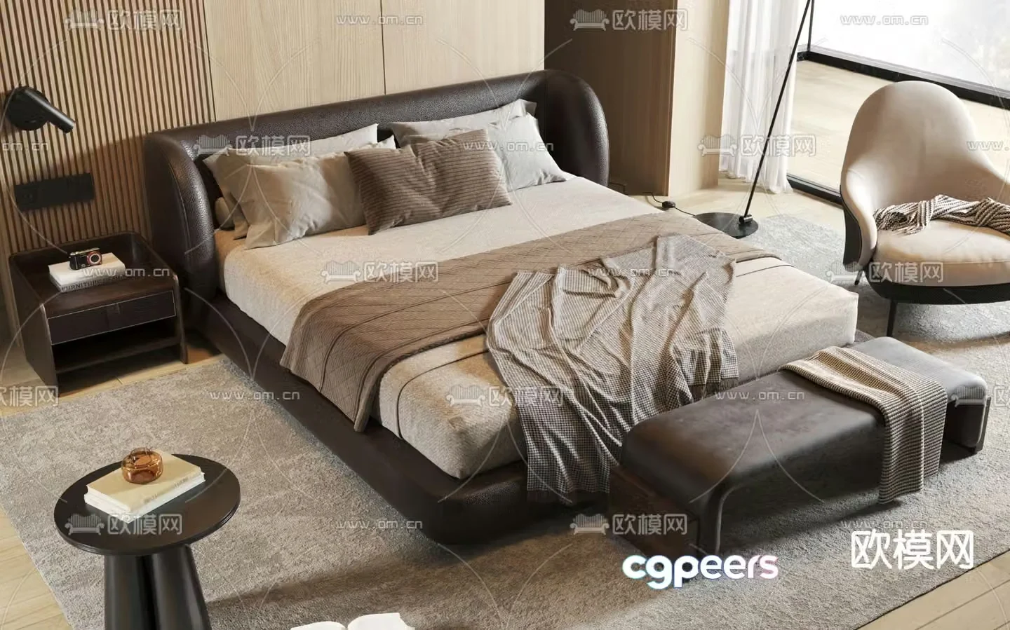 Modern double bed 3d model