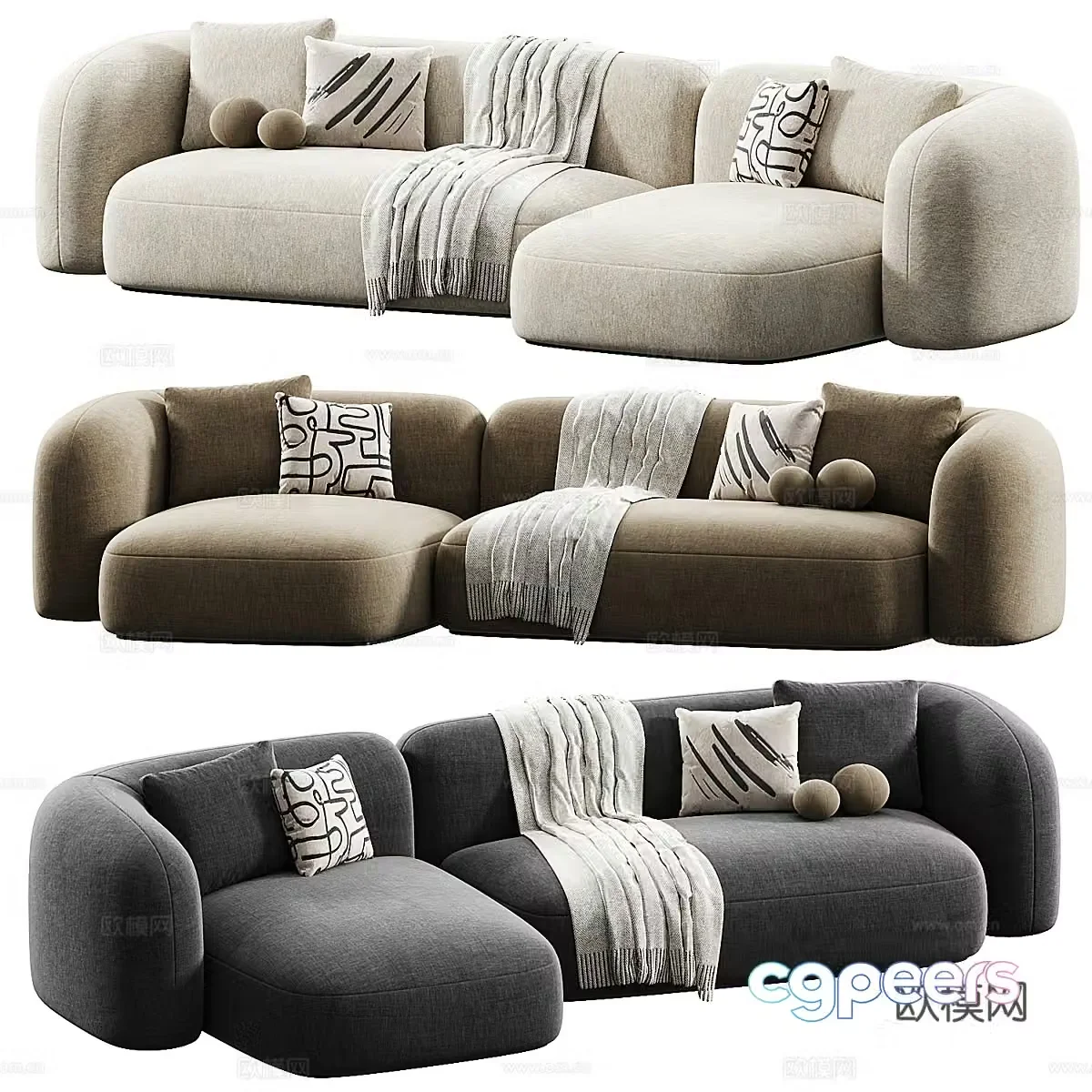 Modern Cream Style Gino Carollo Dune Sofa 3d Model