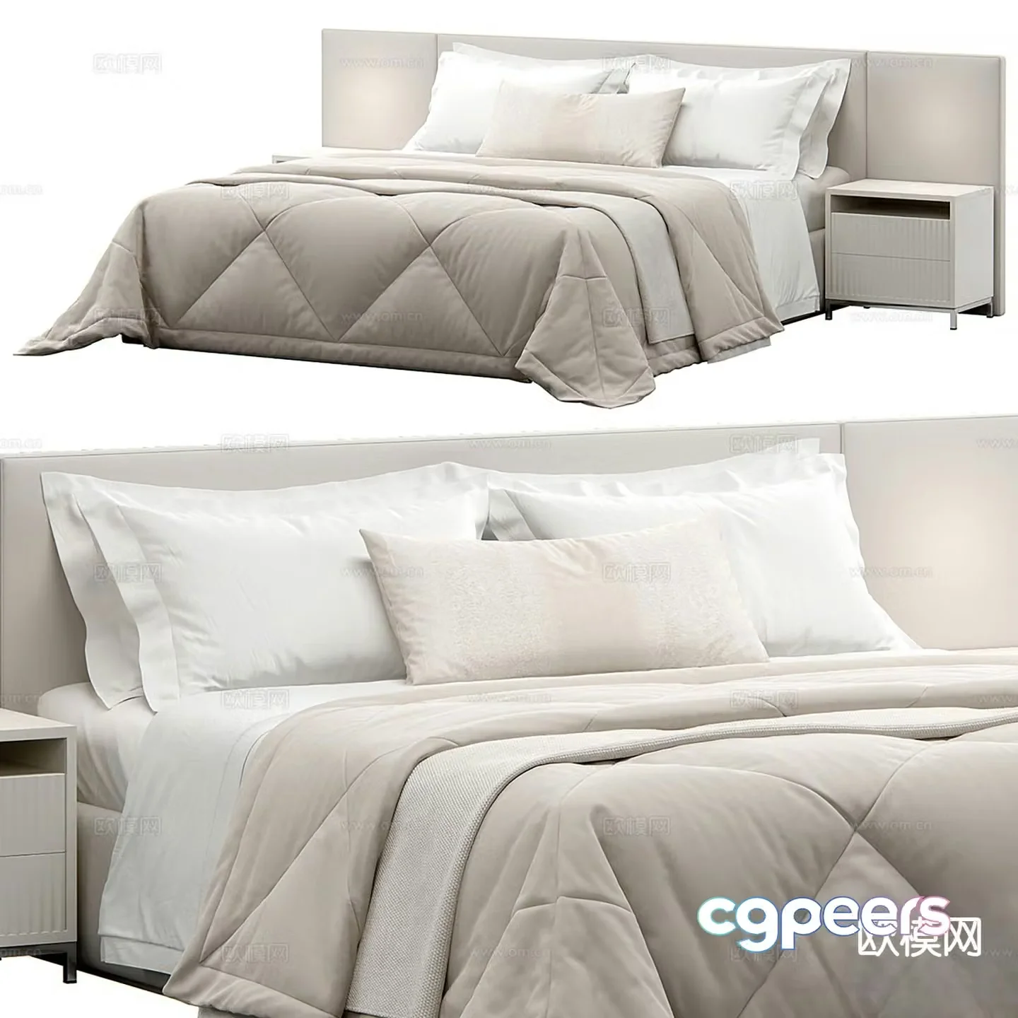 Italian upholstered bed headboard bed double bed 3D model