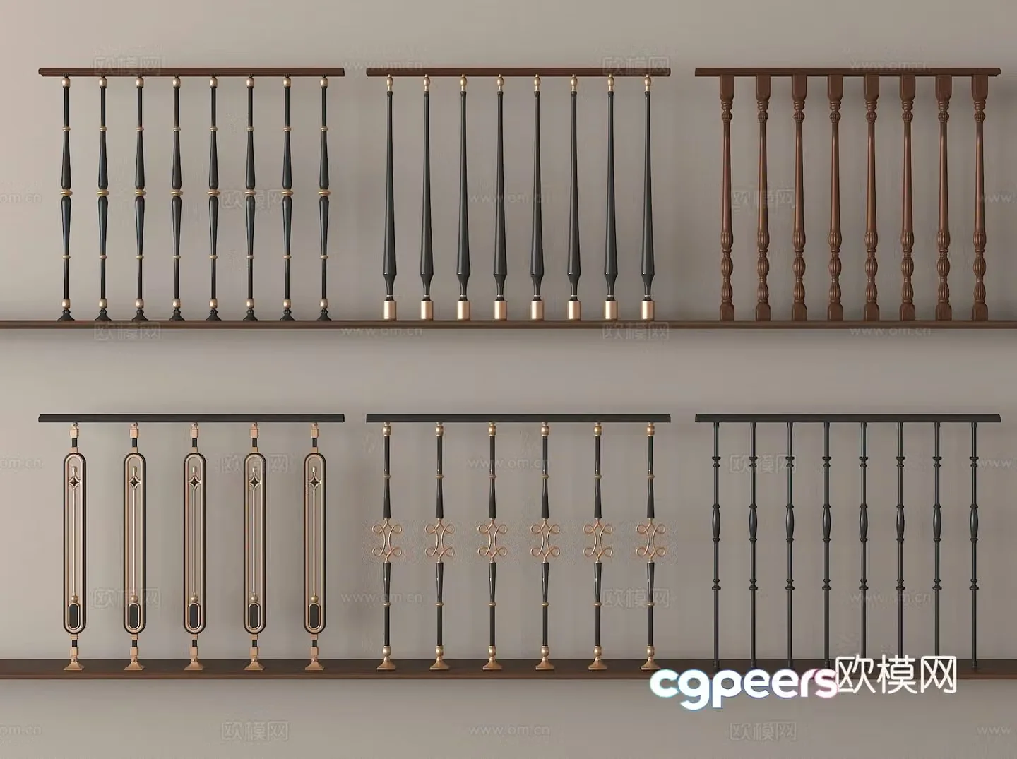 Wrought iron railing handrail fence guardrail 3d model