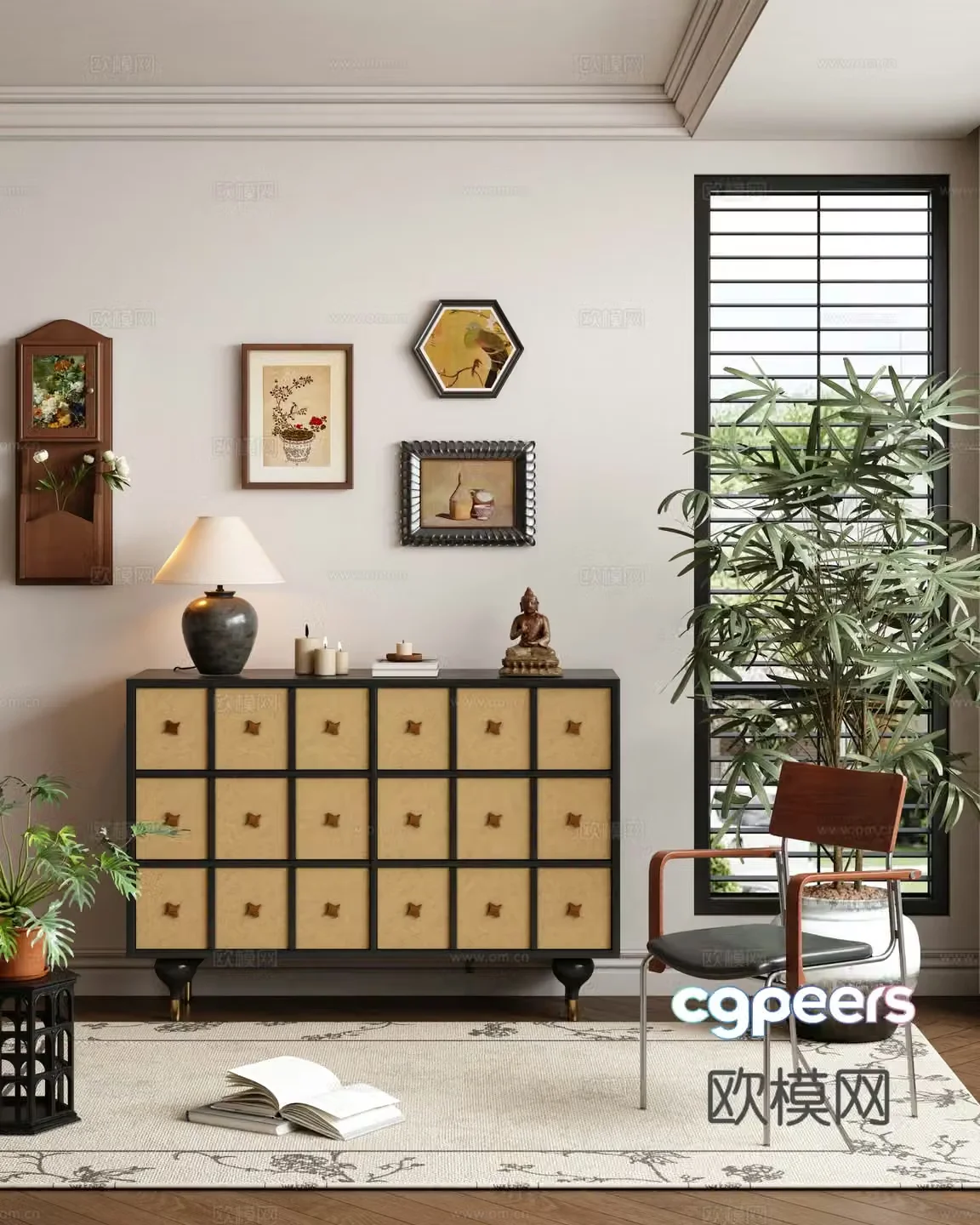 Medium retro porch cabinet side cabinet low cabinet end view cabinet door cabinet storage cabinet 3d model
