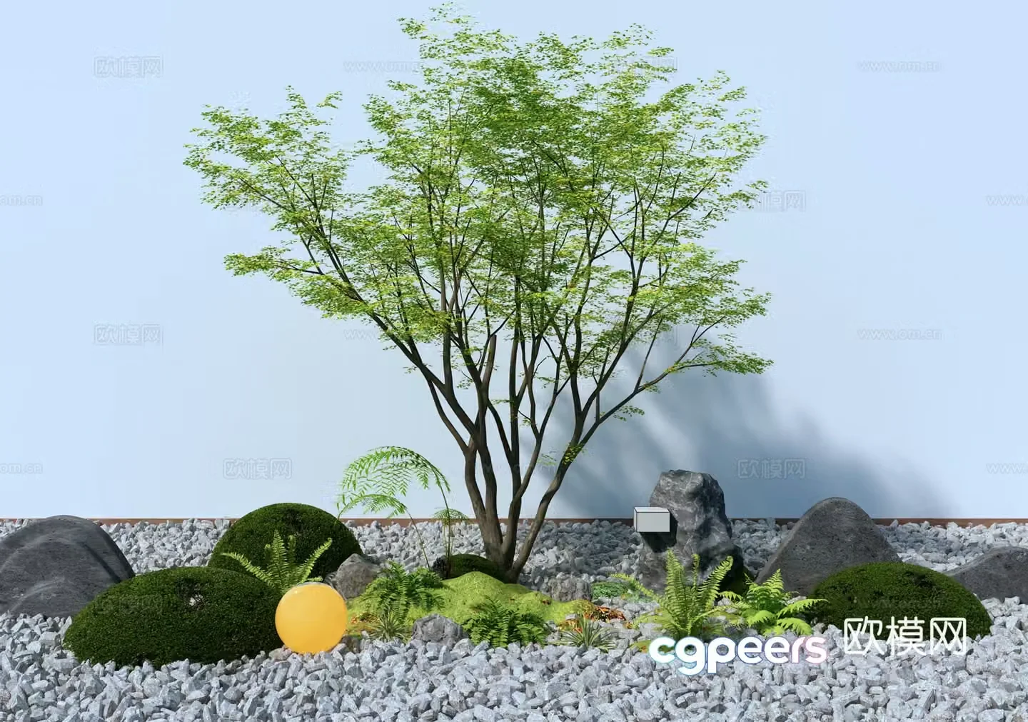 Garden landscape Populus Rosari rockery landscape scenery 3D model