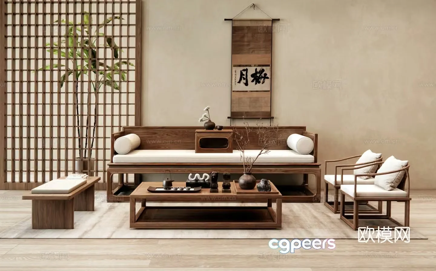 Chinese style modular sofa 3d model
