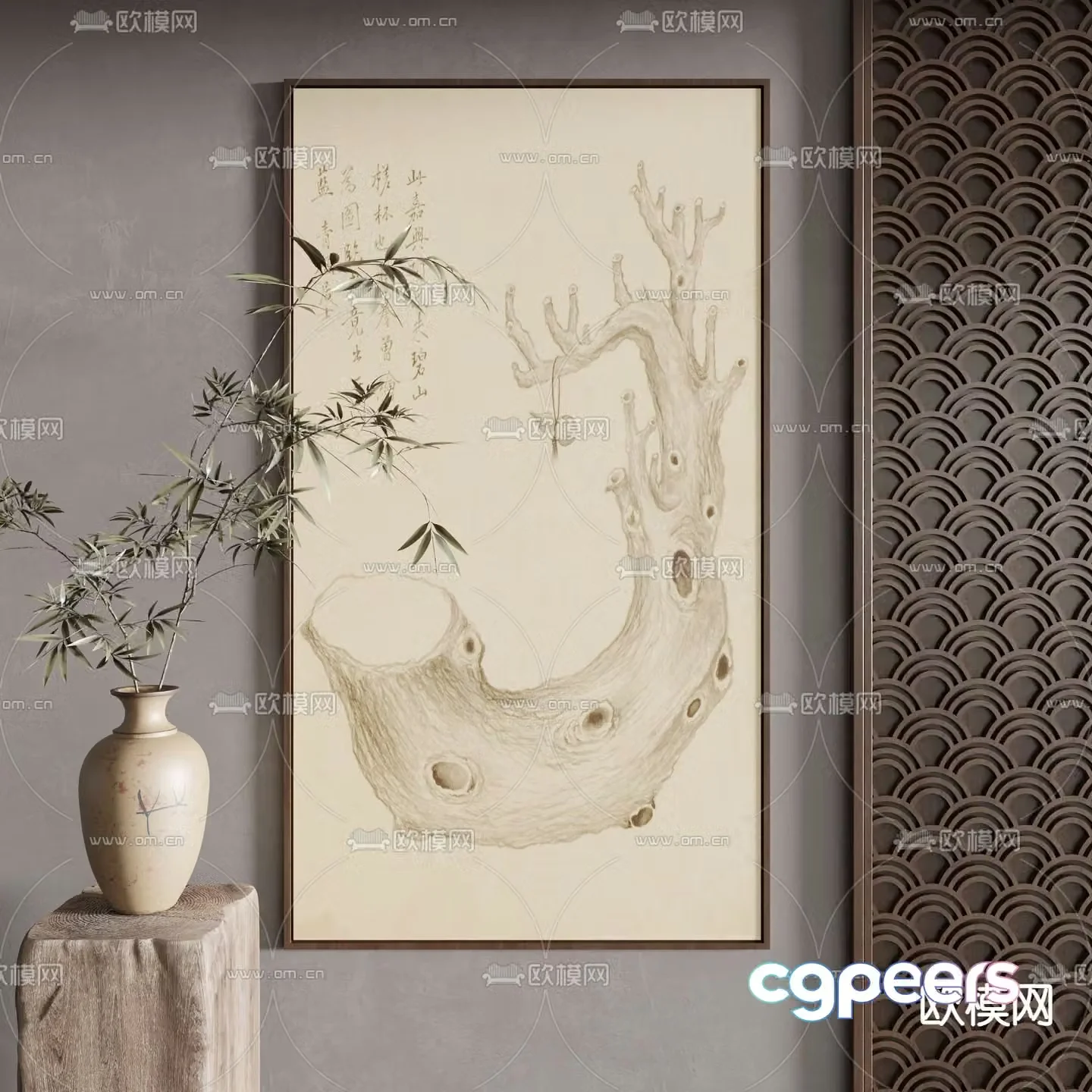 Chinese style painting Zen hanging painting Decorative painting 3D model