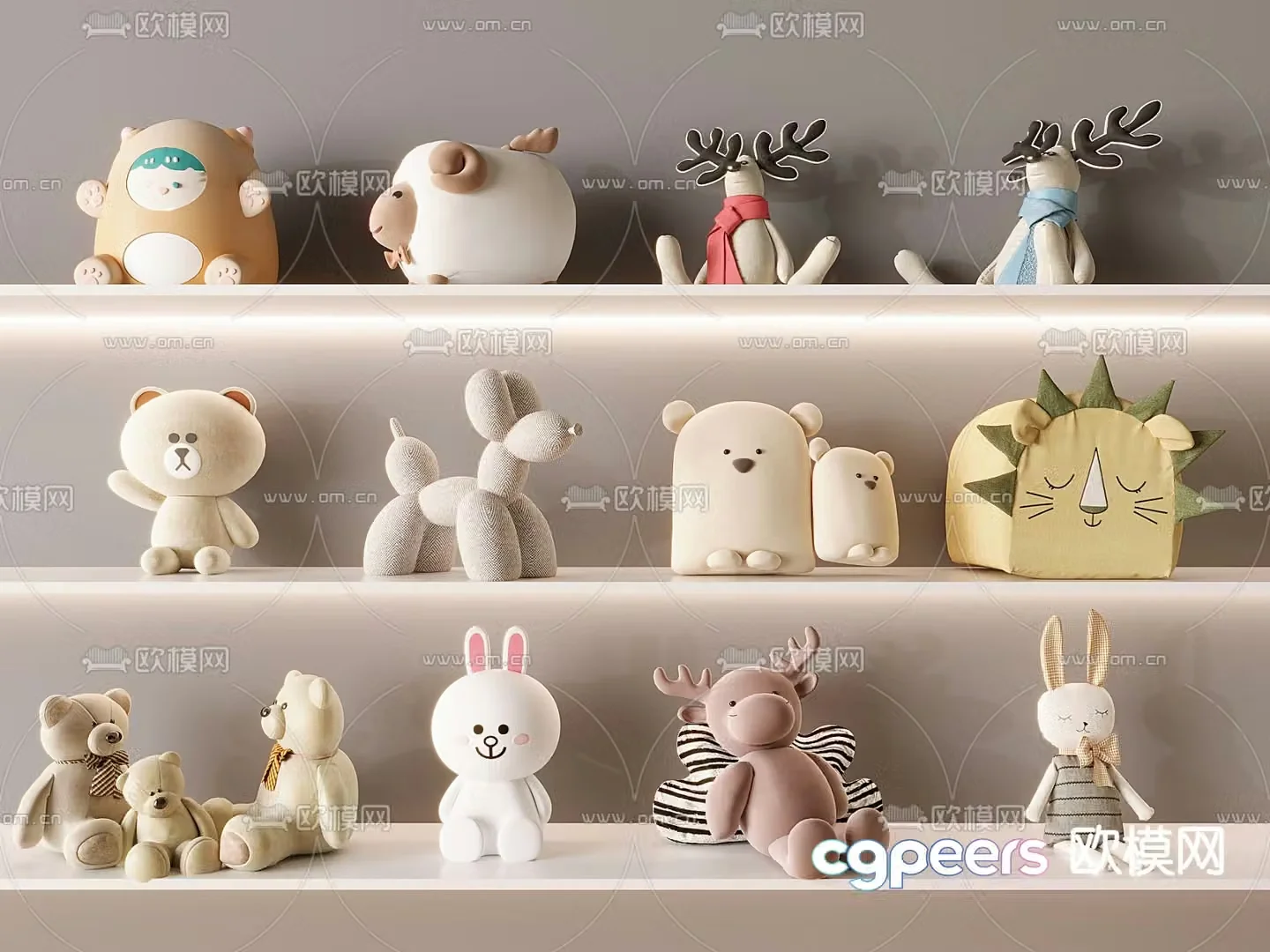 Children’s plush toys teddy bear bunny plush doll plush deer plush lion 3d model