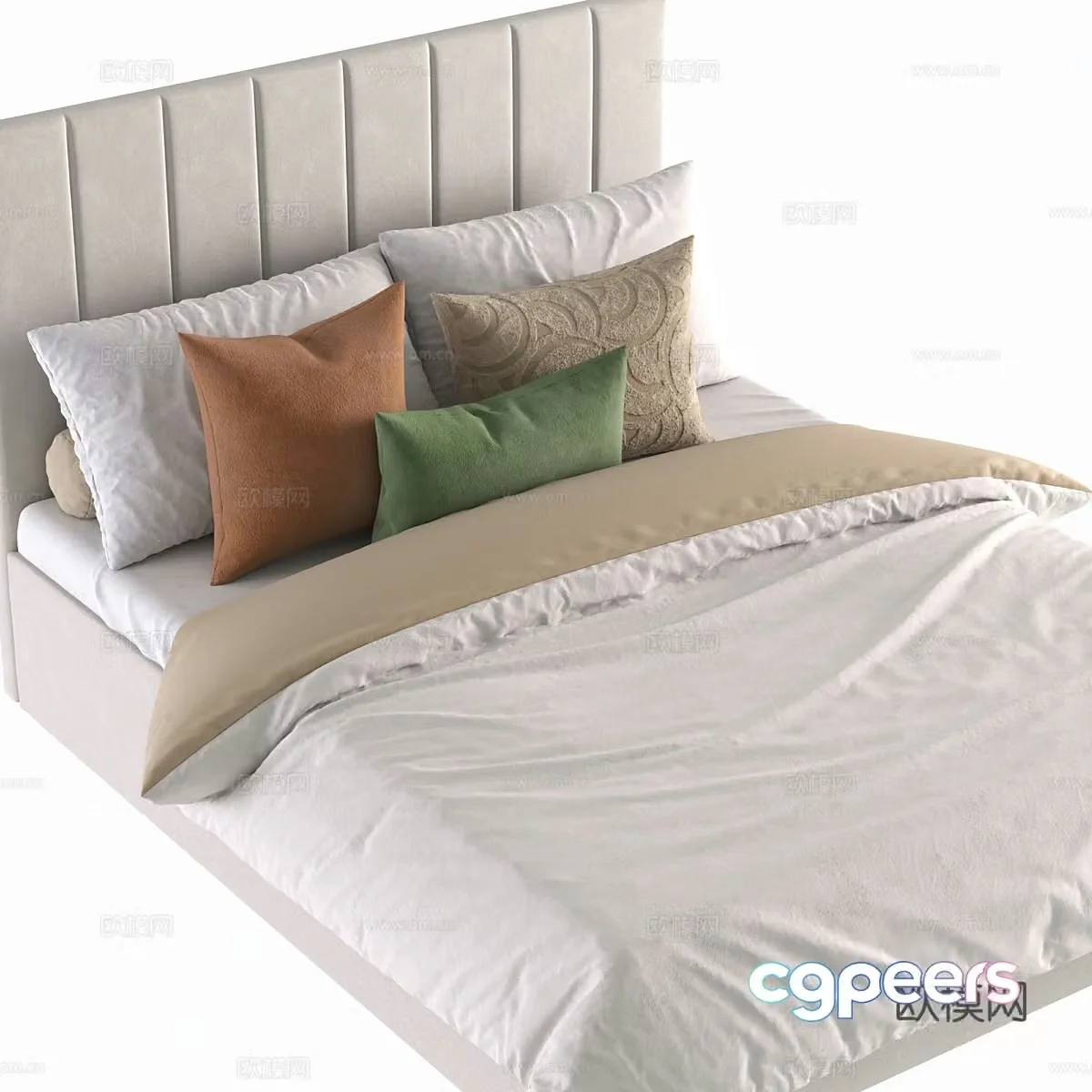 New Chinese style fabric double bed 3D model