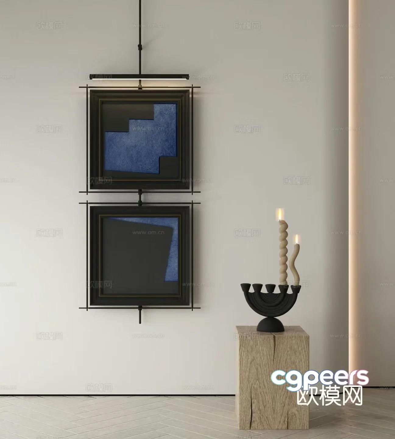 Modern decorative painting blue hanging painting metal pole hanging painting 3d model