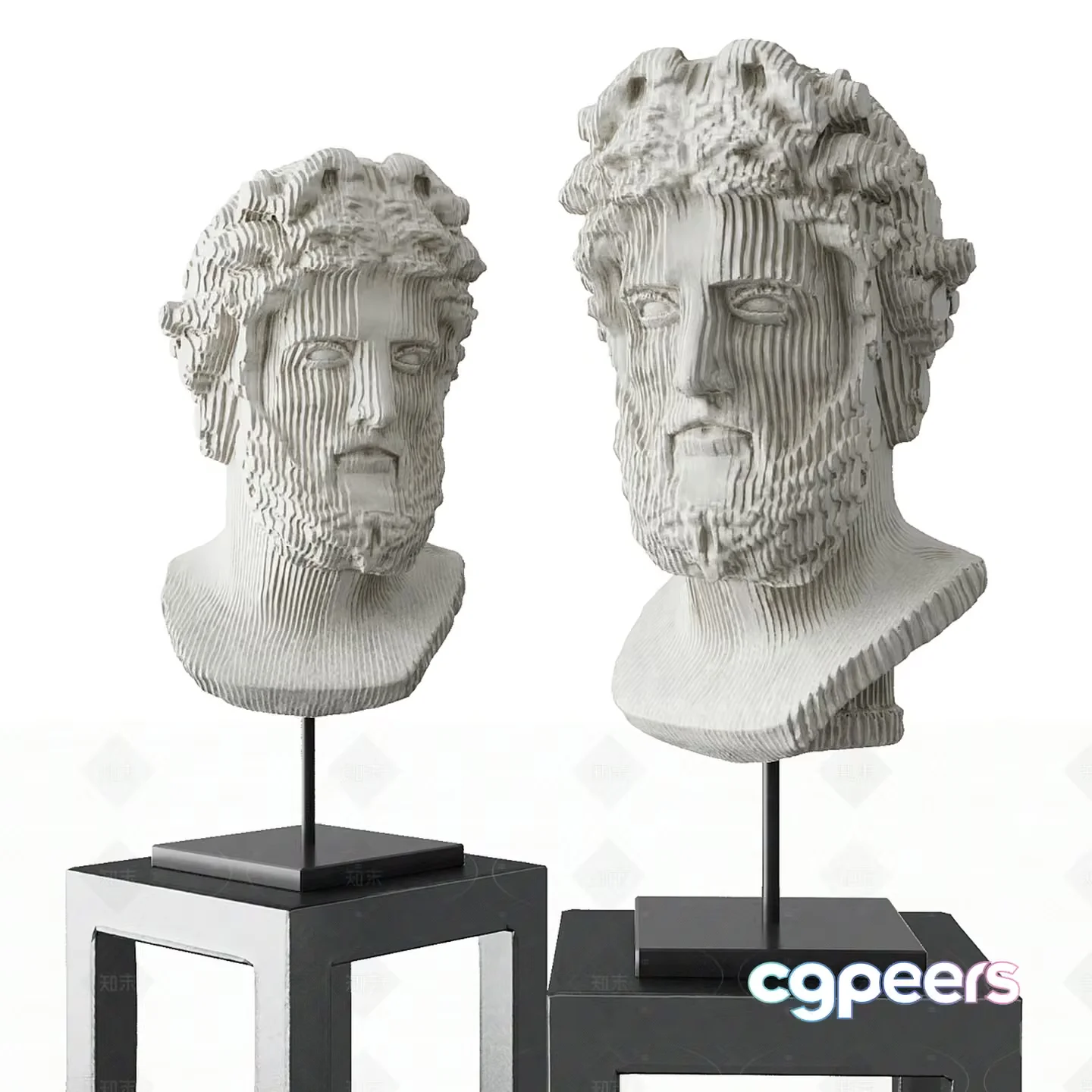 A Pair Of Sculptures Of Men’S Heads 3D Model – 14571 – VRAY Render